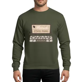 Wisconsin Park & Travel Enthusiasts' Vintage Beige Brown State Sign Art with Stone Structure & Pine Branches Sweatshirt