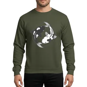 Asian Art Lovers' Hand-Drawn Black White Grey Koi Fish Yin Yang Circle Art Sweatshirt