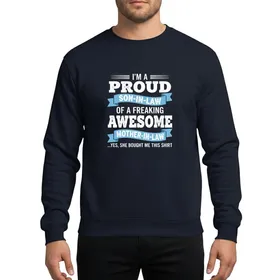 Son-in-Law's Bold White Distressed Typographic Light Blue Ribbon Mother-in-Law Humor Sweatshirt