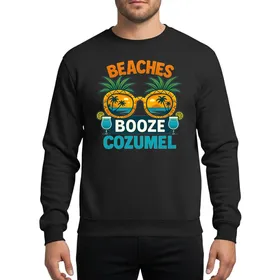 Vacation Crew Cozumel Tropical Pineapple Sunglasses, Golden Sunset Beach, Cocktails, Orange Turquoise BEAcHES BOOZE COZUMEL Text Sweatshirt