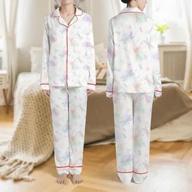 Women's Soft Watercolor Dragonfly Pastel Blush Pink Lavender Mint Apricot Botanical Satin Pajamas Set
