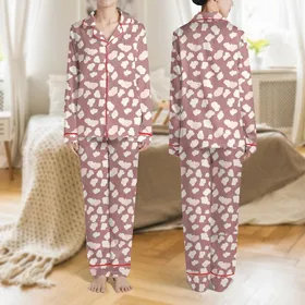 Women's Soft Abstract Organic Cloud Shapes Dusty Rose Pale Blush Pink Seamless Pattern Satin Pajamas Set