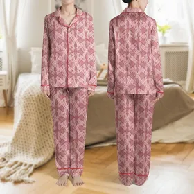 Comfort Seekers' Dusty Rose Pink Tonal Intertwined Cable Knit Illustrative Design Satin Pajamas Set