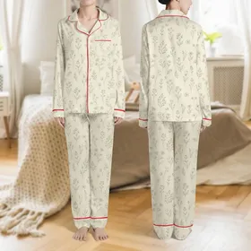 Women's Vintage Cottagecore Wildflower Botanical Muted Sage Green Charcoal Grey Satin Pajamas Set