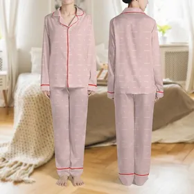 Women's Muted Pastel Pink Subtle Ribbed Texture with White 'Sweet Dream' Star & Moon Pattern Satin Pajamas Set