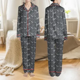 Women's Whimsical Charcoal White 'Sleep' Typography Sleepy Eye Star Vertical Stripe Satin Pajamas Set