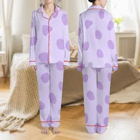 Women's Pastel Lavender Lilac Fuzzy Sherpa Texture Organic Blob Graphic Satin Pajamas Set