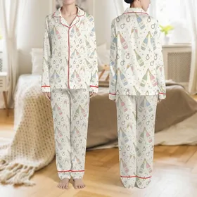 Wedding Celebration Women's Whimsical Pink Blue Gold Champagne & Ring Pattern Satin Pajamas Set