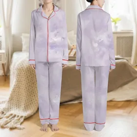 Women's Ethereal Lavender Purple Diffused Cloud Minimalist Art Satin Pajamas Set