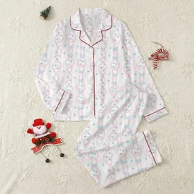 Women's Soft Pink Ribbon Pastel Blue Bow Forget-Me-Not Delicate Seamless Pattern Satin Pajamas Set