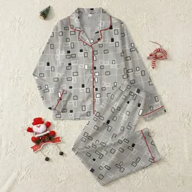 Women's Abstract Geometric Interlocking Shapes Light Grey White Black Warm Beige Flat Graphic Satin Pajamas Set