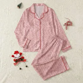 Women's Muted Blush Pink Dusty Rose Minimalist Abstract Organic Petals Satin Pajamas Set