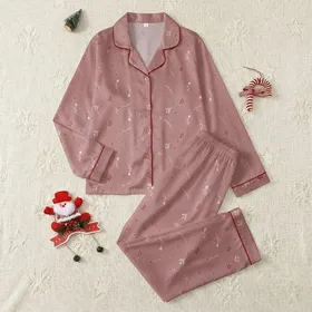 Women's Muted Dusty Rose Off-White Hand-Drawn Botanical Floral Leaf Sprigs Delicate Organic Flat Illustration Satin Pajamas Set