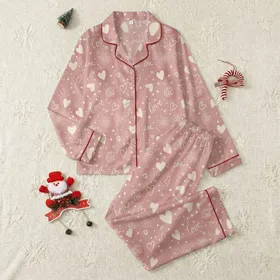 Sweetheart Pastel Pink Love Script, White Hearts & Rose Floral Tossed Wearable Satin Pajamas Set