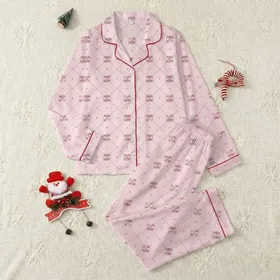 Women's Pastel Pink Lattice: Delicate Fuchsia Rosebuds, Bows & Hearts Loungewear Satin Pajamas Set