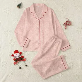 Cozy Knitwear Inspired: Rose Pink Cable & Braid with Off-White Details Wearable Design Satin Pajamas Set