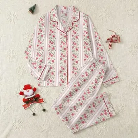 Romantic Botanical: Pure White Blush Pink Vertical Stripe, Rose Vine & Delicate Lace Garment Satin Pajamas Set