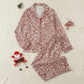 Women's Abstract Organic Flowing Deep Reddish-Brown Brushstroke Pattern Satin Pajamas Set