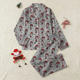 Grumpy Rooster All-Over Design: Sketchy Red & Black Fowl Heads Satin Short-Sleeve Pajamas Set