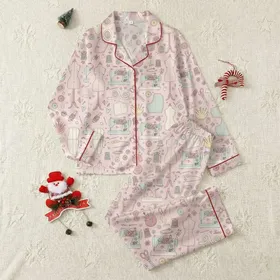 Sewing Enthusiast's Blush Pink Pastel Vintage Sewing Machine Tailoring Tools Pattern Satin Pajamas Set