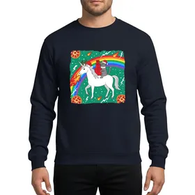 Humorous Christmas Fans' Santa Cat Unicorn Ride, Emerald Galaxy Rainbow Pizza Art Sweatshirt