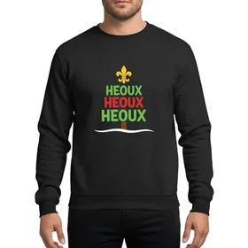 Holiday Celebrators Louisiana Christmas Tree Design, Yellow Fleur-de-lis Topper, Green Red Text, Wavy White Base Sweatshirt