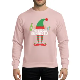 Holiday Humor Enthusiasts' Bold Green Red Mezcal Elf Flat Vector Artwork with Shot Glass and Lime Sweatshirt