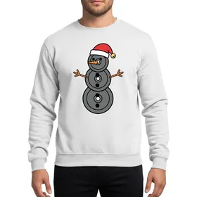 Fitness Enthusiasts' Charcoal Weight Plate Snowman, Bright Red Santa Hat, Cartoon Christmas Fitness Graphic Sweatshirt