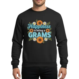 Grams' Cheerful Sky Blue Teal 'Happiness Is GRAMS' Floral Sunflower Daisy Motif Sweatshirt