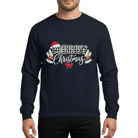 Holiday Season Enthusiasts Rustic Buffalo Plaid MERRY Christmas Red Santa Hat White Script Pine Berries Sweatshirt