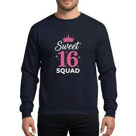 Sweet Sixteen Girls' Hot Pink Glitter 16 Princess Crown White Script Squad Typographic Sweatshirt