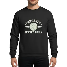 Volleyball Enthusiasts Light Grey Distressed Volleyball Graphic with Retro Grunge Pancakes Served Daily Text & Chevron Arrows Sweatshirt