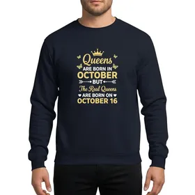 Women's October 16 Birthday Metallic Gold White Typographic Crown Butterfly Script Graphic Sweatshirt