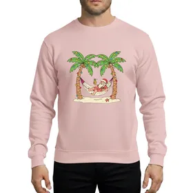 Tropical Christmas Enthusiasts' Whimsical Retro Santa Red Hawaiian Shirt Palm Tree Lights Beach Vacation Sweatshirt