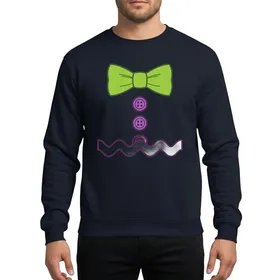 Festive Celebrators' Stylized Gingerbread Costume Green Bow Tie Purple Buttons White Icing Sweatshirt