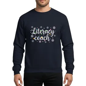 Literacy Coach Squad Festive White Script Christmas Light Bulbs Multi-Color Snowflakes Sweatshirt