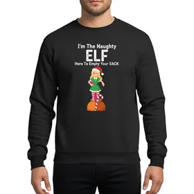 Holiday Humor Enthusiasts' Winking Blonde Elf Green Tunic Red Hat Striped Socks Festive Gift Sacks Candy Cane Sweatshirt