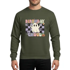 Women & Girls' Pastel Groovy Birthday Ghoul Ghost Checkerboard Bats Jack-O-Lantern Design Sweatshirt