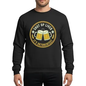 Oktoberfest Enthusiasts' Vintage Distressed Golden Yellow Beer Steins Off-White 'Shut Up Liver' Art Sweatshirt