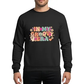 Unisex In My Groovy Era Retro 70s Peach Pink Teal Peace Sign Daisy Bubbly Text Sweatshirt