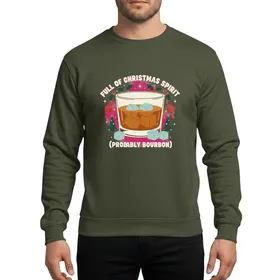 Christmas Humor Lovers' Vintage Amber Bourbon Glass Holly Berries White Text Snowflakes Sweatshirt