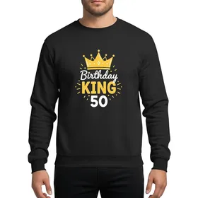 Men's Golden Yellow White Illustrative Crown Birthday King 50 Script Sans-Serif Design Sweatshirt