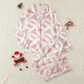 Bridesmaid Blush Pink Seamless Abstract Fluffy White Feather and Dusty Rose Organic Pattern Satin Pajamas Set