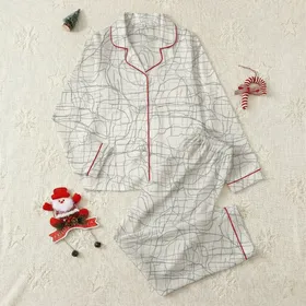 Men's Minimalist Charcoal Grey Hand-Drawn Abstract Crisscross Pattern on Soft Off-White Satin Pajamas Set