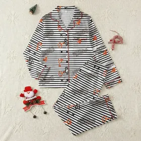 Kids' Black White Striped Pattern with Orange 'PRISONER' Text, Key, and Lock Graphics Satin Pajamas Set