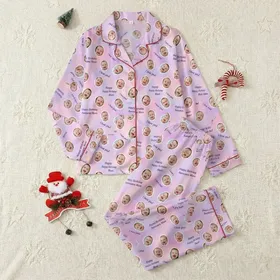 Moms' Soft Pastel Pink Lavender Collage with Smiling Baby Faces & Mom Messages Satin Pajamas Set
