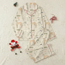Whippet Owners' Stylized Whippet Dog Geometric Chevron Pattern Pale Cream Fawn Olive Satin Pajamas Set