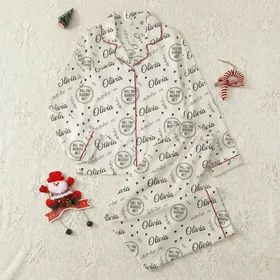 Romantics Planning Proposals Hand-drawn Charcoal 'Will You Marry Me' Wreath Personalized Script Name Pattern Cream Off-White Rustic Hearts Satin Pajamas Set