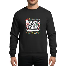 Most Likely To Play Board Games Family Christmas Santa Hat Lights Dice Game Pieces Sweatshirt