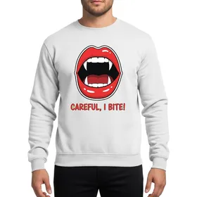 Careful I Bite Vampire Fangs Red Lips Retro Pop Art Halloween Party Sweatshirt
